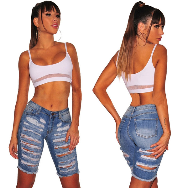 Spring and Summer Women's High Waist Tight Jeans Shorts Casual Shorts Hole  Girl Jeans Denim Shorts