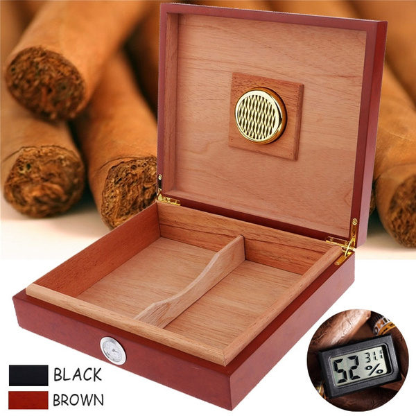 COHIBA 30ct Cigar Humidor Cedar Wood Glasstop Gift Humidifier Cigar Hygrometer 