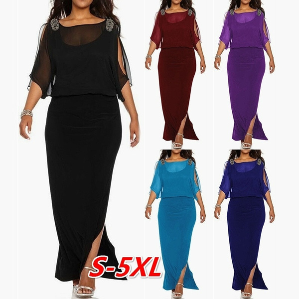 open shoulder slit plain bodycon dress