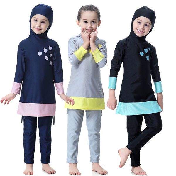 Kids Muslim Full Cover Costumes Girls Modest Burkini Swimwear Beachwear Bathing 