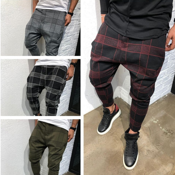 Men's Fashion Plaid 3D Digital Print Casual Pants Gradient Casual Pants ...