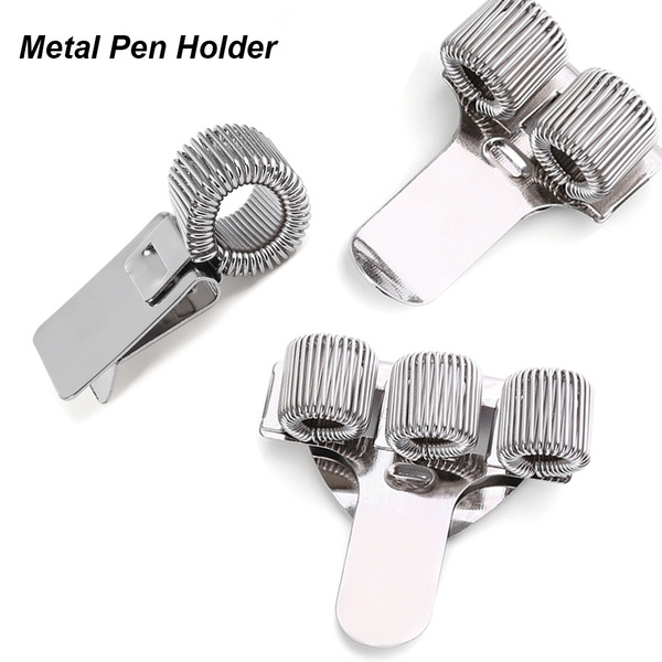 Office Supplies Elastic Loop Metal Pen Clips Notebook Spring Pen Holder 