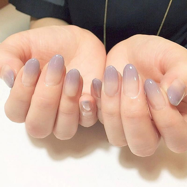 Charming Fake Nail Nude Purple Gradient Design Nail Art False Tips Full Cover False Nails Wish