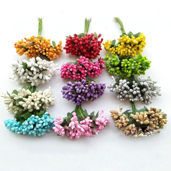 Handmade Stamen Flower Wire Wreath Pearl Berry Artificial Wedding Decor 