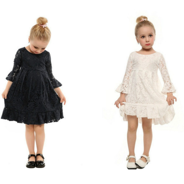 Quarter Sleeve White Lace Dress for Girls