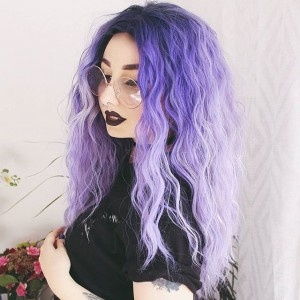 Fashion Long Wavy Hairstyle Lavender Purple Hair Ombre Wigs For