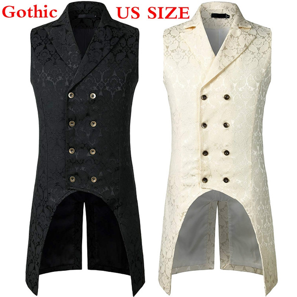 Nofonda Mens Gothic Steampunk Double Breasted Vest Brocade Waistcoat Tailcoat Vest VTG