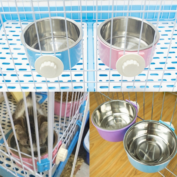 POPETPOP Small Animals Cage Hanging Bowls,Rabbit Feeder Bowls Removable Pet Feeding Bowl with Bolt Holder for Rabbit Hamster Chinchillas Yellow 