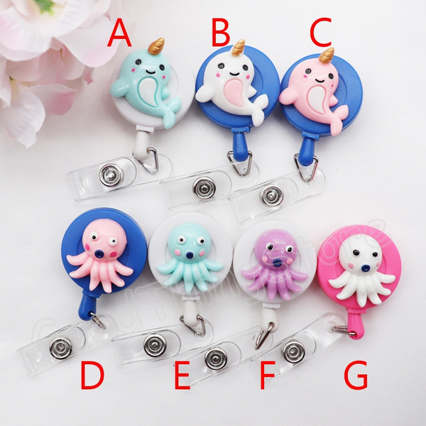 Cute Retractable Octopus Dolphin Pull Badge Reel ID Lanyard Name Tag Card  Badge Holder Reels Doctor Nurse Student Supplies