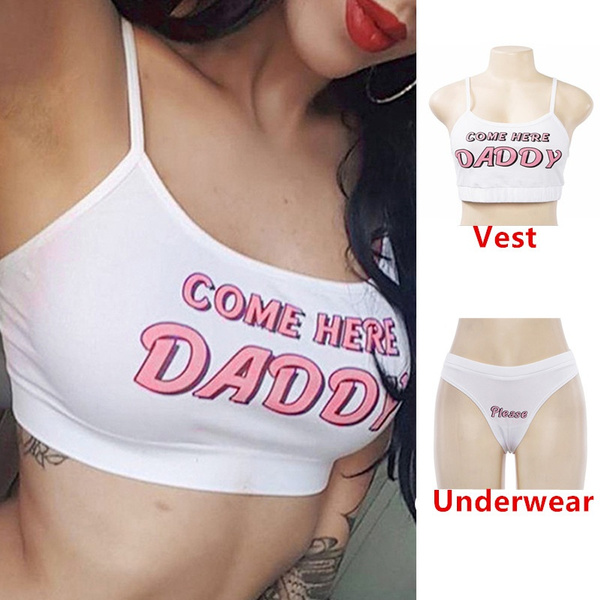 Fashion Women's COME HERE DADDY Please Printing Breathable Cotton Tank tops  Underwear