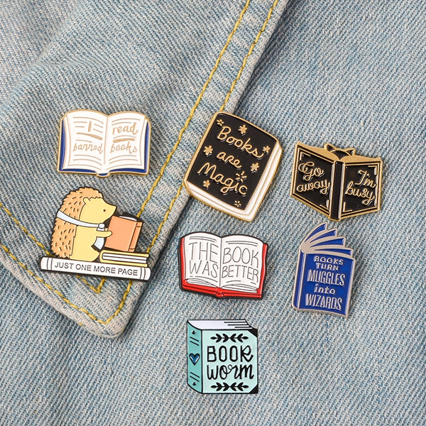 "Books Are Magic" Book Enamel Pins Reader Brooches Book Badges Lapel ...