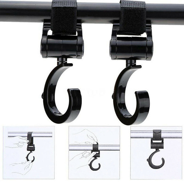 2 Pack Buggy Clips — Stroller Hooks For Shopping Bags, Handbags & Change Bags (Black, Universal Fit)