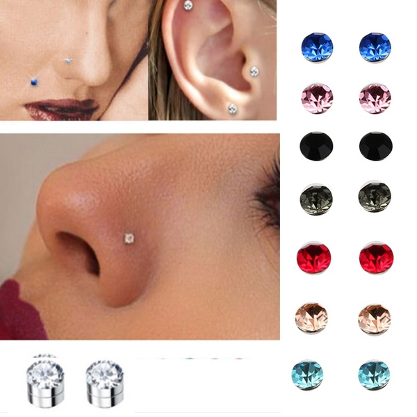 Men's Stainless Steel Magnetic Crystal Fake 6g Ear Stud Nose Lip Ring Clip Gift