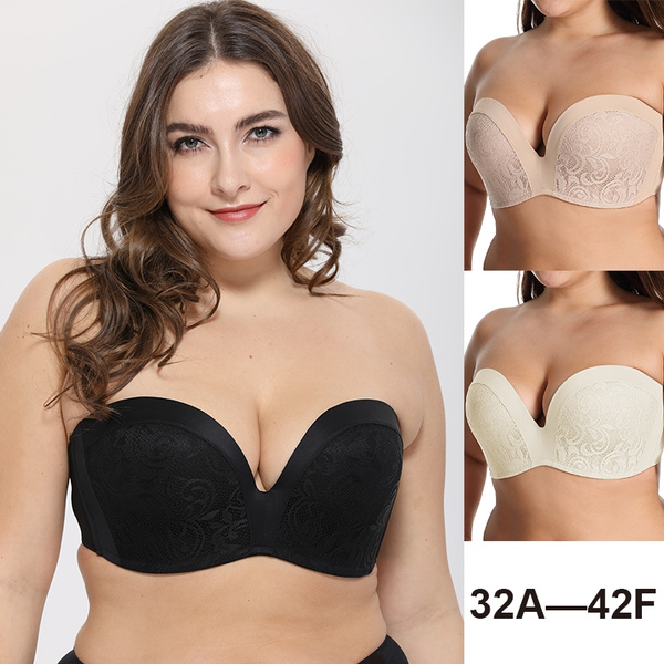 La Isla Women's Slightly Padded Push up Support Lace Hidden Underwire  Strapless Bra Comfortable Invisible Bras Plus Size