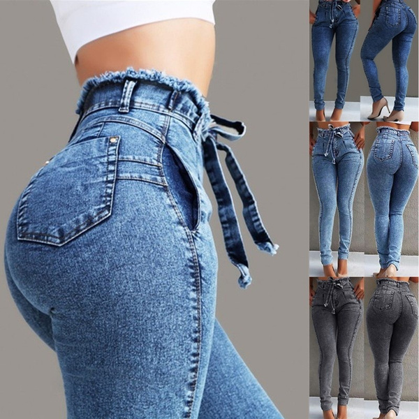 Plus Size Womens Ladies Casual High Waist Stretchy Denim Pants Jeans ...