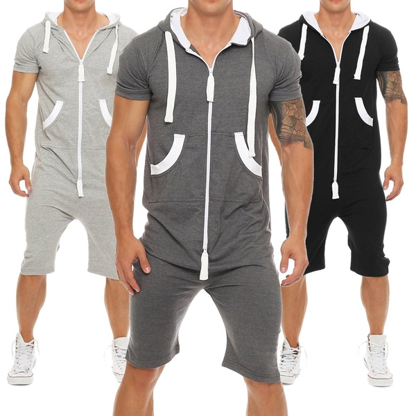 Men Onesie Adult Sleepwear One Piece Pyjamas Male Jumpsuits Hooded