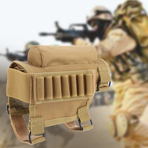 Tactical Rifle Shotgun Buttstock Ammo Pouch Holder w/ Cheek Pad Military Hunting 