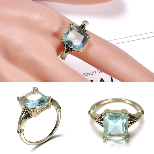 Vintage Silver Aquamarine Gem Engagement Wedding Ring Wholesale Size 6-10 
