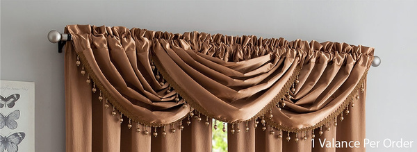 Rust Valance Bridget Crushed Satin Rod Pocket Panel and Waterfall Valance Window ...