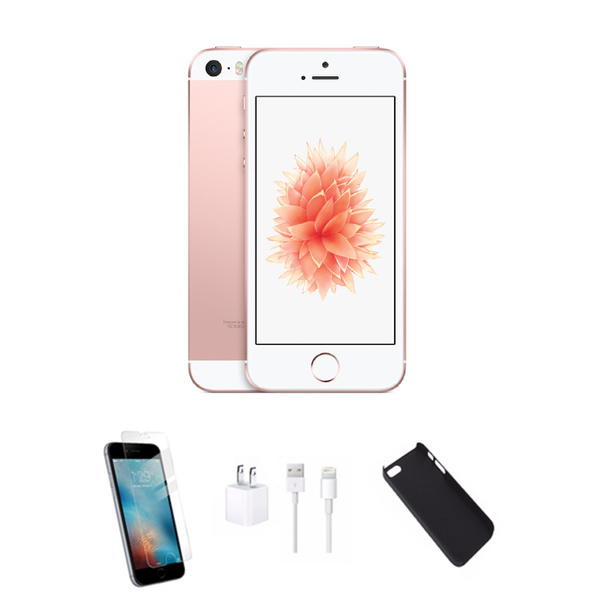 Apple iPhone SE 32GB, Rose Gold | Bundle: Tempered Glass & Case