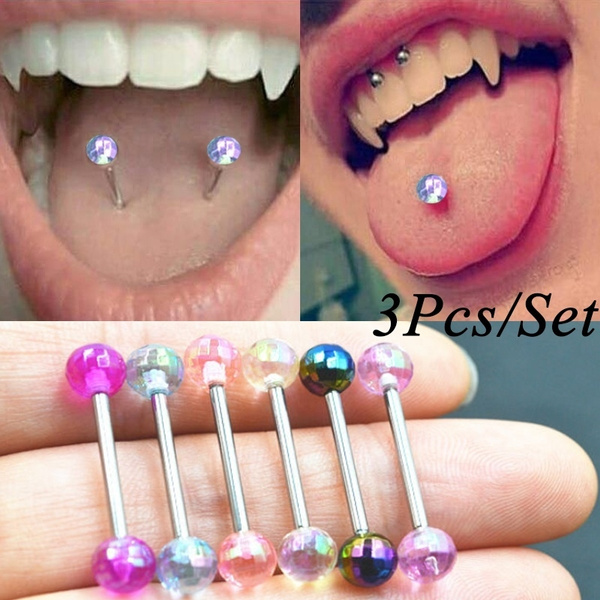 3Pcs Set Vintage Surgical Steel Tongue Rings Body Jewelry Tongue