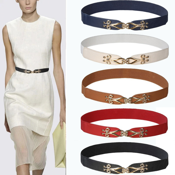 Fashion Alloy Buckle Elastic Skinny Waistband PU Canvas Belt Spring Summer Women s Belt for Skirt Dress Accessories 60 2.5cm