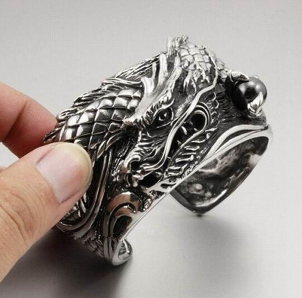 925 Sterling Silver Dragon Viking Bracelet Men Women Lucky Gift Bangle  Jewelry | eBay