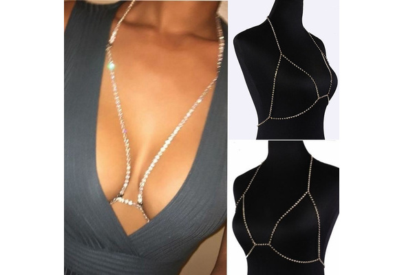 1PC Shiny Crystal Rhinestone Bra Chest Necklace Sexy Women Chain Necklace  Summer Bikini Fashion Charm Body Jewelry