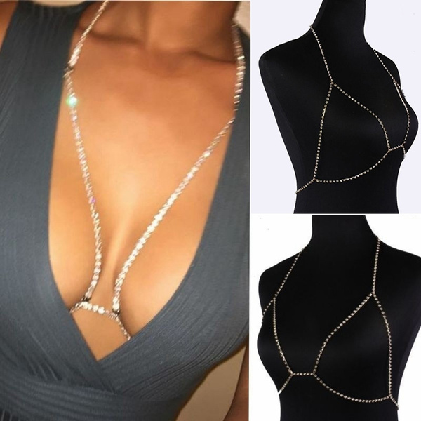 1PC Shiny Crystal Rhinestone Bra Chest Necklace Sexy Women Chain