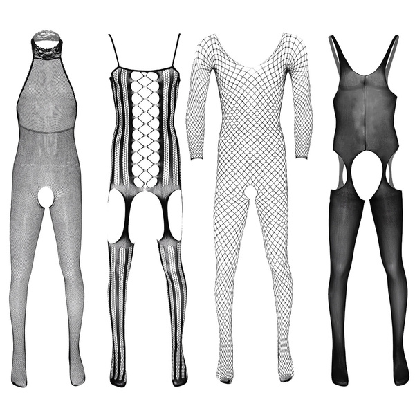MSemis Women's fishnet bodysuit, long sleeve, mesh body, transparent  lingerie, jumpsuit, high collar, leotard, babydoll, negligee, sexy  lingerie, B Black, Einheitsgröße : Amazon.de: Fashion