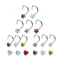 Bulk Nose Screw Studs 20g 2mm Clear Gem - 5 Or 10 Pack - Surgical Steel 316L 8mm Length