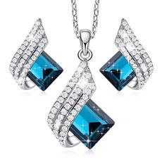 NECKLACE AND EARRING SET, Blues, Square, Jewelry