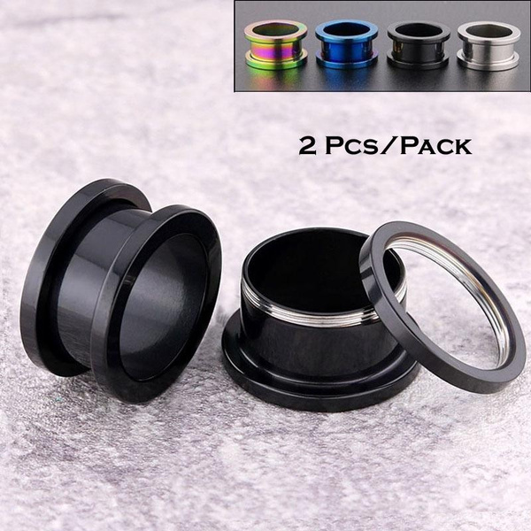 2 Pcs/Pack Screwfix Stainless Steel Ear Tunnel Plugs and Gauges Flesh