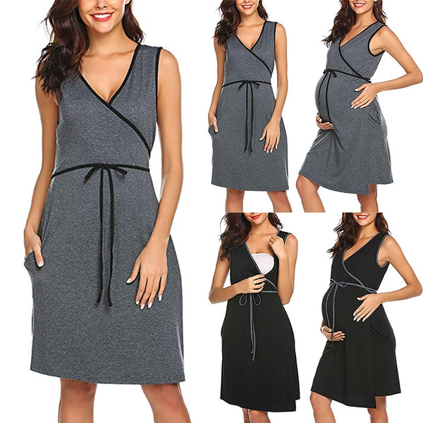 Maternity Dresses Nursing Clothes-Womens Sleeveless Maternity Dress Waist Breastfeeding for Pregnant