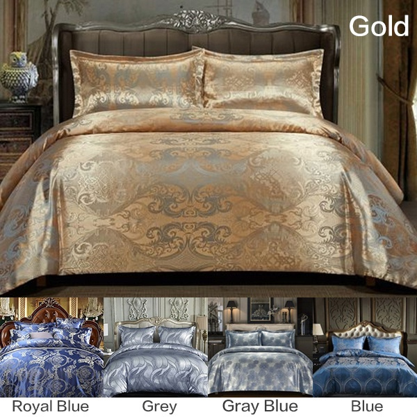 3pcs Home Bedding Set Jacquard Duvet, Gold Bedding King