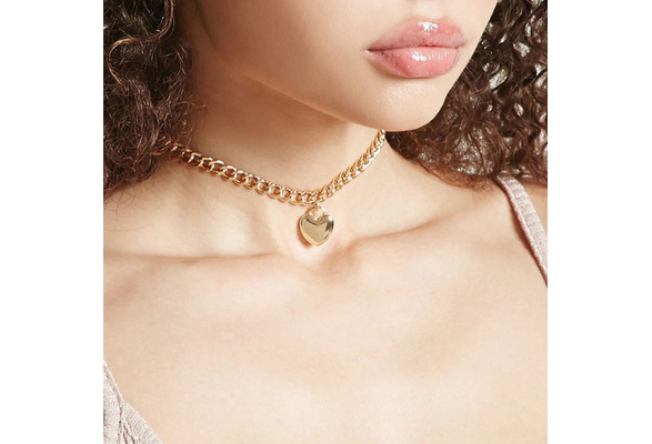 Simple Cute Heart Pendant Choker Necklace Charm Gold Silver Link Chain  Clavicle Necklaces for Women Jewelry Gift