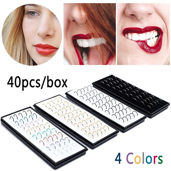 40Pcs Colorful Stainless Steel Nose Rings Piercing Lip Hoop Piercing JewelrO_ec