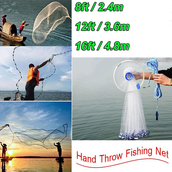 Hand Cast Fishing Net Spin Network Easy Throw Bait Nylon Mesh 8ft/12ft/16ft