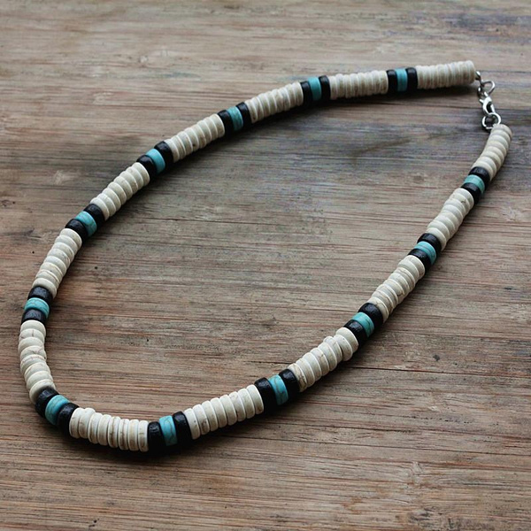 Native Treasure 18 inch White Clam Heishe Puka Shell Black and Tiger Coco Surfer  Necklace - 8mm (3/16) | Amazon.com