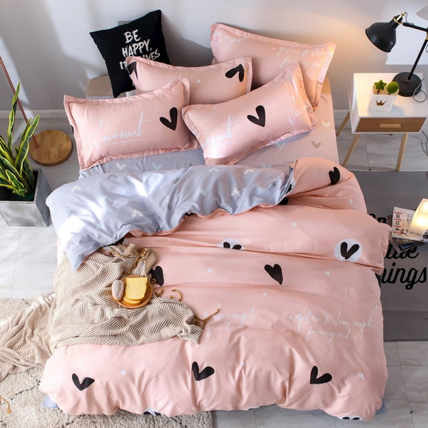 Pink Duvet Cover Pillowcase Sheet, Pink Duvet Cover Twin Size