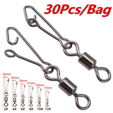 30pcs/bag Connector Barrel Swivels Rolling Swivels with Nice Snap Stainless Steel Fishing Hook Connector Link