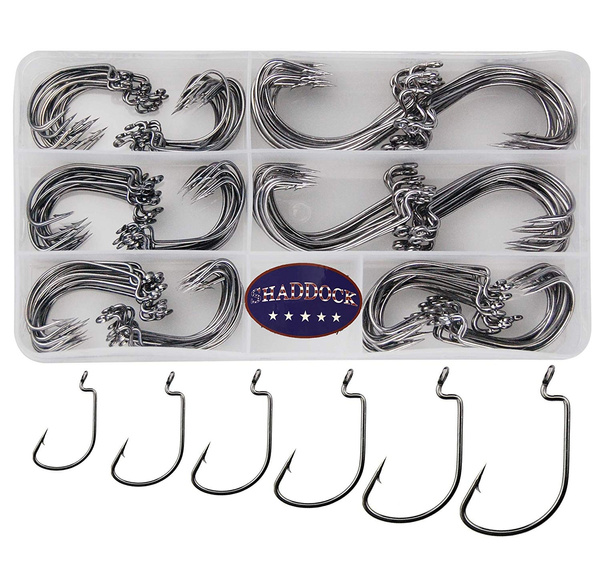 38105 3X Strong Worm Hook Wide Gap Jig Fishing Hook Size 1#-5/0 Black 150pcs 