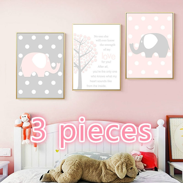 Kawaii Cartoon Girl Nursery Poster Wall Art Canvas Prints Baby Bedroom Decor 