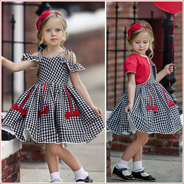 Kids Girls Plaid Lace Dress Bow Princess Dress Baby Backless Birthday ...