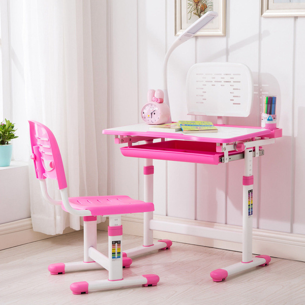 Kenwell Adjustable Children's Study Desk Chair Set Child Kids Table W/Desk lamp 