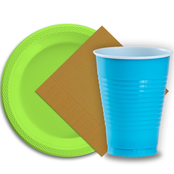 50 Lime Green Plastic Plates (9), 50 Gold Plastic Cups (12 oz