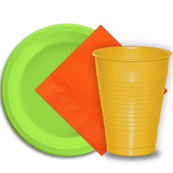 50 Lime Green Plastic Plates (9), 50 Gold Plastic Cups (12 oz