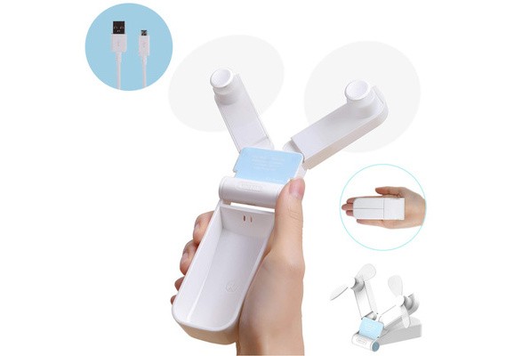Dygzh Mini Desktop Personal Fan Handheld Mini Fan with LD lamp Travel Camping 3 Speed Rechargeable 2000 mAh Battery Strong Wind in The Home Office Quiet Operation Color : Blue, Size : Free Size