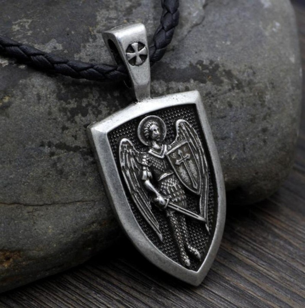 Men Necklace Archangel St.michael Protect Me Saint Shield Protection Charm Russian Orhodox Pendant For Holy Gift 