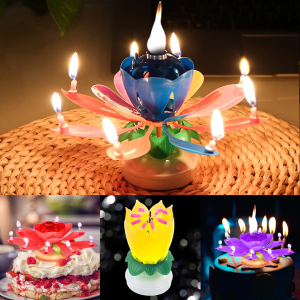 Details about   Musical Birthday Candle Flower Rotating Spin Party Topper Cake X4A6